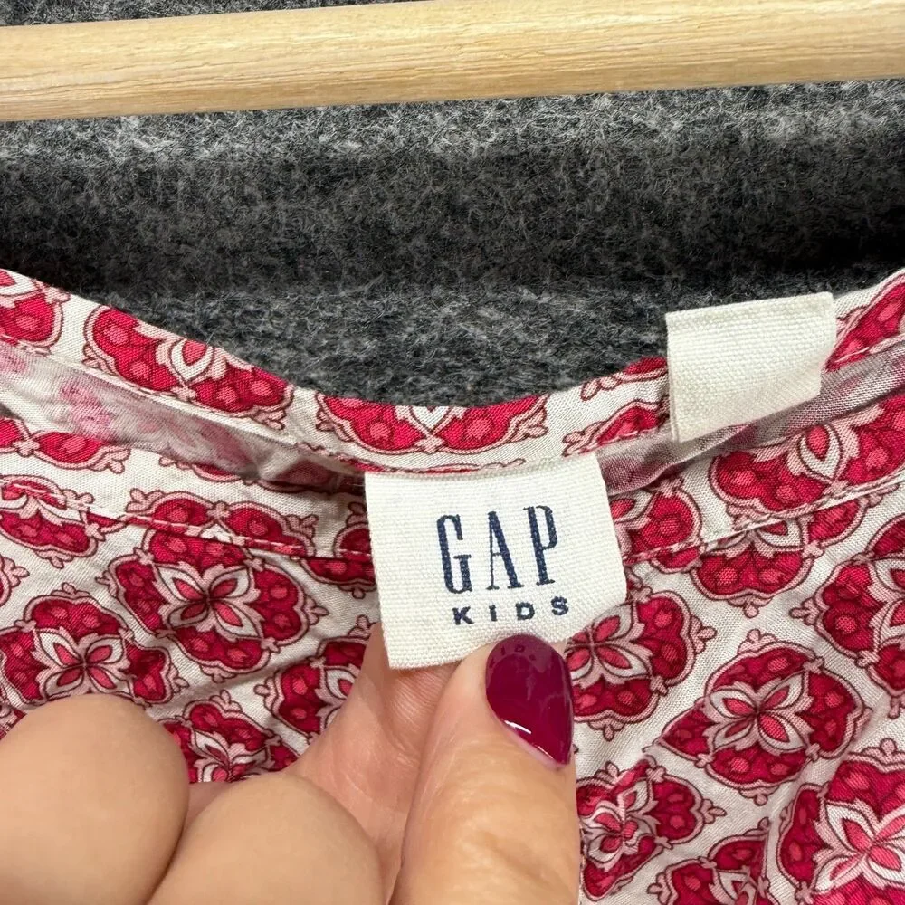 Gap Jumpsuit Girls L Large Red Geometric Sleeveless 1/2 Button Rayon Casual